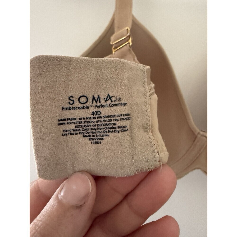 Soma Bra 40D Embraceable Full Coverage Beige Solid Unlined - Picture 3 of 3